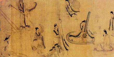 东晋顾恺之创作的绢本设色画：《斫琴图》艺术鉴赏